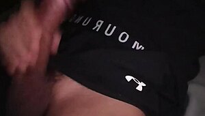 muscular bodybuilder jerks his huge monster cock in tight gym clothes moaning loud on bed during intense solo masturbation session