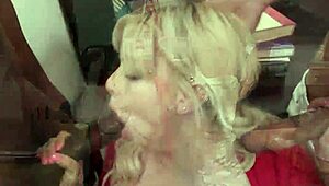 Blonde Heather Honey Takes Double BBC Deepthroat in College Interracial Threesome!