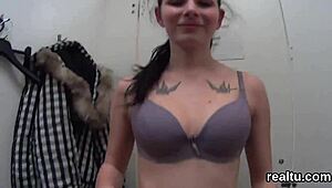 hey 😏 striking czech teen gets tempted in shop, clothes ripped for hardcore pov anal banging!