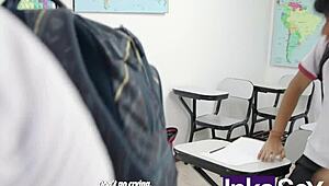 Mexican milf flashes huge natural tits to teach her students