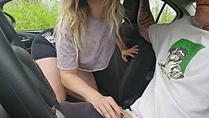 we almost got caught sucking his huge cock deepthroat cum swallow in car street