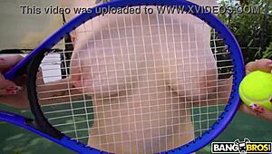 Tennis Court Turns Into Shaved Pussy Cowgirl Ride And Creampie Finish
