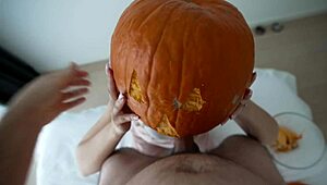 Stepsister's halloween pumpkin game turns into juicy ass creampie riding