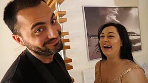 Amateur German milf brunette teases big cock handjob rides cowgirl doggystyle bent over