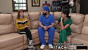 freshman slut in latex gloves takes mandatory vibrator orgasm