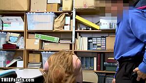 hey scared redhead teen thief, suck this big cock or get busted hard