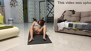 Angie elif's small tits tease after yoga pussy play