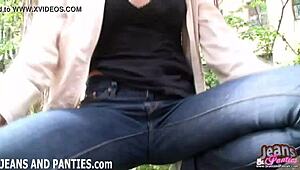 Milf Neighbor Struggles Squeezing Tight Ass into Skinny Jeans Before Striptease