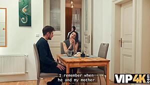 Vip4k. Sexy Brunette Sucks Old Cock Thinking Whistle Signals Her Slutty Duty