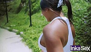 andrea andrade's peruvian teen tits caught by fake trainer in jungle 😈🌿