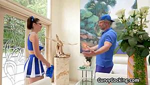 trainer explores cheerleader's depths while her big natural tits bounce wildly