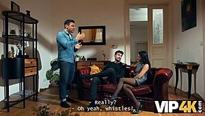 Vip4k. Sexy Brunette Sucks Old Cock Thinking Whistle Signals Her Slutty Duty