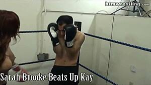 Femdom boxing crushes wimp into total topless submission