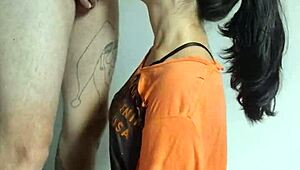 hot girlfriend deepthroats wellington prado's huge cock till he busts on her big tits