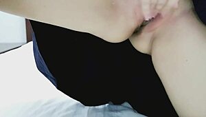 leaked thai high school girl stuffs huge dildo in tight pussy, squirting in cosplay housewife solo