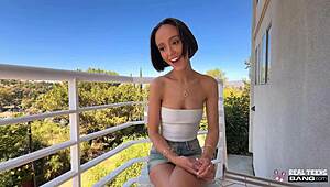 Tight Teen Christina Sage Flashes Tits then Gets Pounded on Couch Outdoors