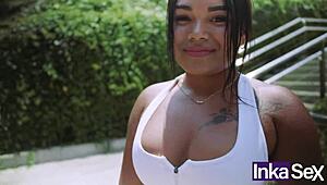 andrea andrade's peruvian teen tits caught by fake trainer in jungle 😈🌿