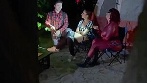 Roxie Sinner and Sarah Arabic Swap Campfire Tales for Tent Threesome with Double Cowgirl and Cum Sharing!