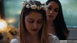 wow lesbian stepsis laps bride's hairy pussy in taboo lingerie 69