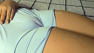 stepsister finally lets me finger her puffy shaved pussy lips up close