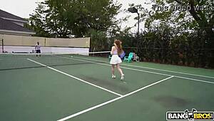 Tennis Court Turns Into Shaved Pussy Cowgirl Ride And Creampie Finish