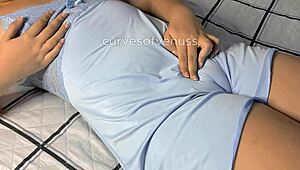 stepsister finally lets me finger her puffy shaved pussy lips up close