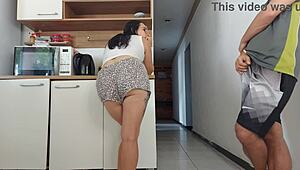 risky fuck with hubby's friend in kitchen