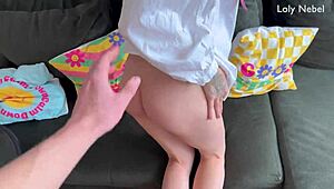 Young Asian Cutie Barefoot in Casting Interview, Legs Spread for Close-Up Spanking Fun