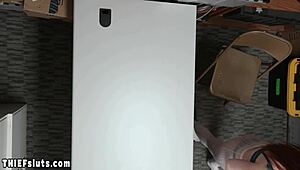 hey scared redhead teen thief, suck this big cock or get busted hard