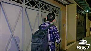 skinny college dorm roommate flashes tits ass then takes stranger anal creampie till dripping