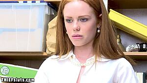 hey scared redhead teen thief, suck this big cock or get busted hard