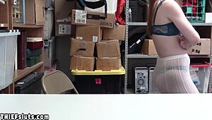 hey scared redhead teen thief, suck this big cock or get busted hard