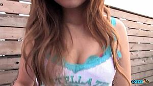 rippin her jeans right to play her puffy clit n nipples deep