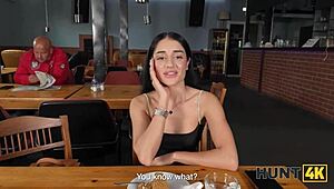 Shy long-haired brunette picks up stranger in toilet then unleashes wild amateur side