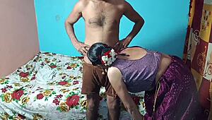 Desi village girl bends over for first tight pussy pounding outdoors