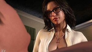 skinny glasses girl rides monster cock cowgirl while rubbing big tits in full game