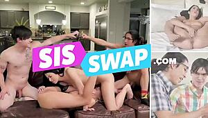 Sweet petite babe Sophia Wilde takes intense group banging with her small tits bouncing