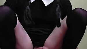 ts wednesday addams erupts from huge dildo anal play in lingerie