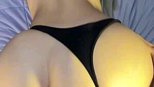 Curvy blackbelt girlfriend takes rough doggystyle spanking from roommate