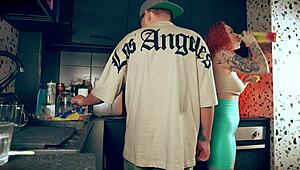 early morning kitchen doggystyle with cute redhead bent over pre-breakfast pounding