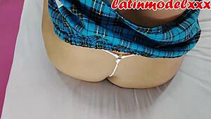 POV Big Ass Milf In School Uniform Poses Teases Vagina With Cock