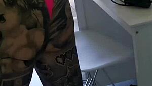 Melody Radford's huge tits and tattooed ass barely fit in micro bikini slut tease