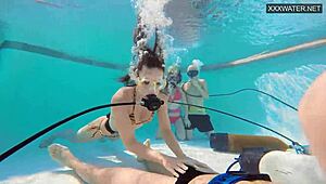 Couple records eva sasalka and jason's tight pussy group fuck underwater at pool