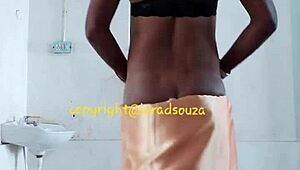 Orange satin saree hides indian crossdresser's slutty anal urges