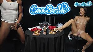 hot ones xxxtra spicy has this sexy petite milf pouring flaming hot sauce on shaved pussy lips for bbc challenge... feels the interracial burn!