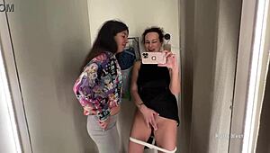 Oh man, two horny bitches sneak into the public locker room for steamy lesbian action