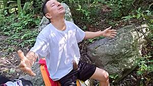 Lost hikers stumble into wild jungle outdoor fuck session