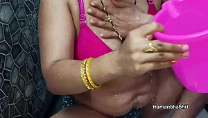 hot indian desi bhabhi strips down for steamy bath mms