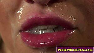 bigtitted babe cheats with bj then takes messy facial cumshot in stockings