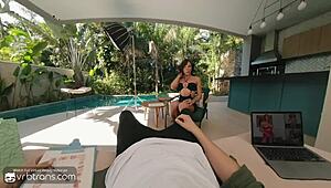 beautiful brazilian shemale model with big ass takes monster cock anal in first pov interview pt 1